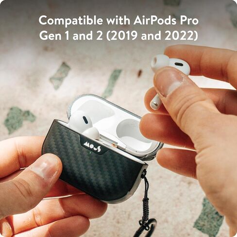 Mous – Airpods Pro 1 and 2 Case Cover with Keychain - Wireless Charging Compatible AirPods Pro Case for 2nd Generation/1st Generation AirPods (2022/2019) - Aramid Carbon Fibre in Saudi Arabia