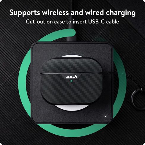 Mous – Airpods Pro 1 and 2 Case Cover with Keychain - Wireless Charging Compatible AirPods Pro Case for 2nd Generation/1st Generation AirPods (2022/2019) - Aramid Carbon Fibre in Saudi Arabia