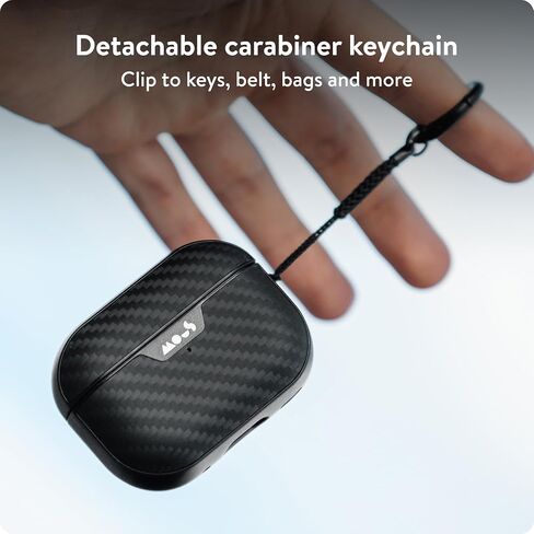 Mous – Airpods Pro 1 and 2 Case Cover with Keychain - Wireless Charging Compatible AirPods Pro Case for 2nd Generation/1st Generation AirPods (2022/2019) - Aramid Carbon Fibre in Saudi Arabia