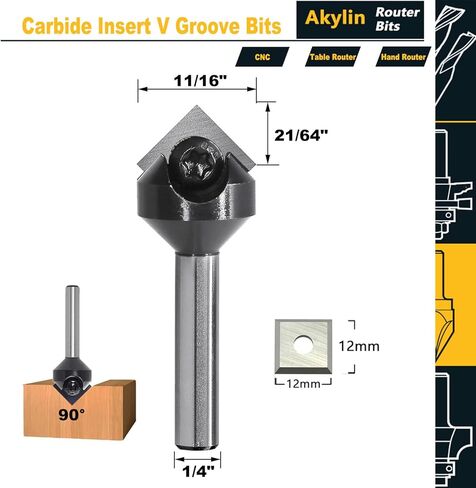لقم توجيه أخدود من الكربيد على شكل حرف V باستخدام الحاسب الآلي، ساق 1/4 بوصة، 90 درجة مع شفرة قابلة للاستبدال بطول القطع 21/64 بوصة، من أجل الحز على شكل حرف V، وصناعة الإشارات، والحروف (على الوجهين) in Kuwait
