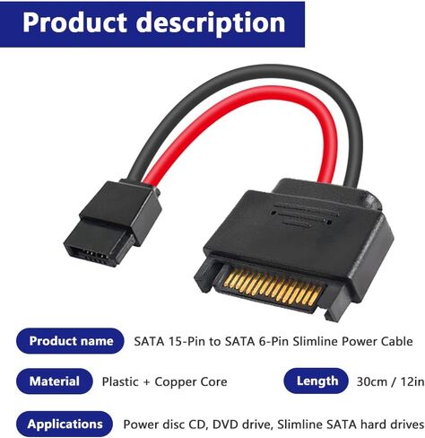 4Pcs SATA 15-Pin Male to SATA 6-Pin Female Slimline Power Adapter Cable for Slimline SATA Hard Drives, 12inch (30cm) in Kuwait
