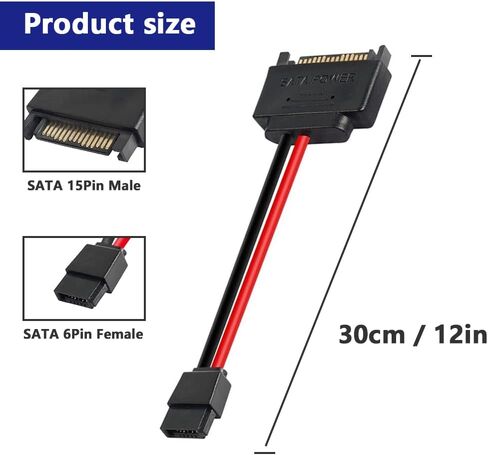 4Pcs SATA 15-Pin Male to SATA 6-Pin Female Slimline Power Adapter Cable for Slimline SATA Hard Drives, 12inch (30cm) in Kuwait