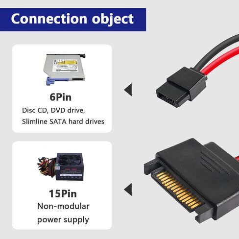 4Pcs SATA 15-Pin Male to SATA 6-Pin Female Slimline Power Adapter Cable for Slimline SATA Hard Drives, 12inch (30cm) in Kuwait