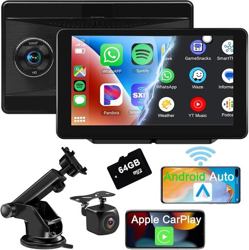 Portable Apple Carplay Screen for Car, 7'' IPS Touch Screen with 4K Dash Cam, Wireless Android Auto Screen, 1080P Backup Camera, Voice Control, Mirror Link, Bluetooth, GPS Navigation VEKOOTO A3016 in Saudi Arabia