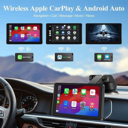 Portable Apple Carplay Screen for Car, 7'' IPS Touch Screen with 4K Dash Cam, Wireless Android Auto Screen, 1080P Backup Camera, Voice Control, Mirror Link, Bluetooth, GPS Navigation VEKOOTO A3016 in Saudi Arabia