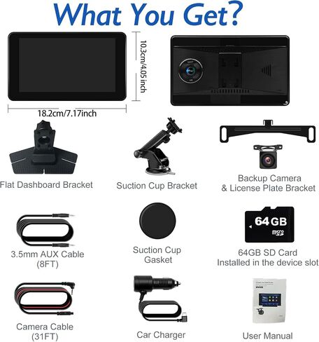 Portable Apple Carplay Screen for Car, 7'' IPS Touch Screen with 4K Dash Cam, Wireless Android Auto Screen, 1080P Backup Camera, Voice Control, Mirror Link, Bluetooth, GPS Navigation VEKOOTO A3016 in Saudi Arabia