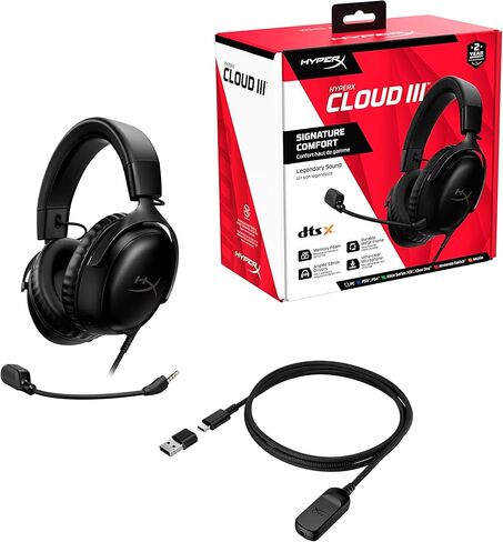 HyperX Cloud III – Wired Gaming Headset, PC, PS5, Xbox Series X|S, Angled 53mm Drivers, DTS, Memory Foam, Durable Frame, Ultra-Clear 10mm Mic, USB-C, USB-A, 3.5mm – Black (Renewed) in Saudi Arabia