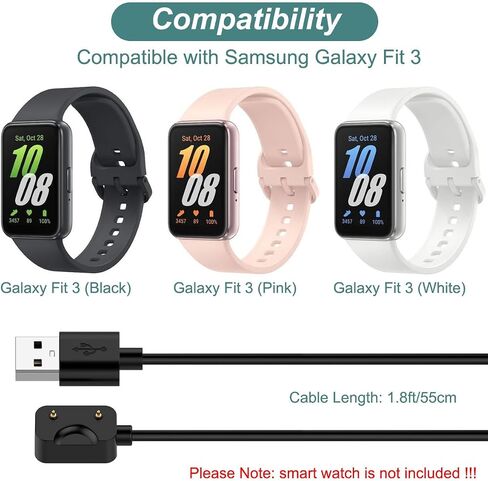 Charger for Galaxy Fit 3 SM-R390, Replacement USB Charging Cable Cord for Samsung Galaxy Fit 3 Smart Watch (1.8ft/55cm) (Black) in Saudi Arabia