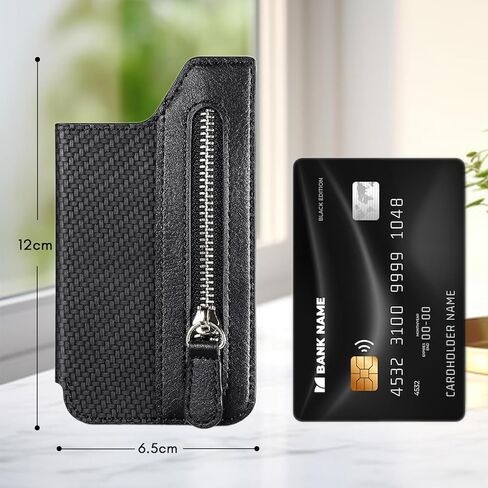 Phone Wallet Stick On High Capacity, Back of Cell Phone Credit Card Holder fro Phone Case, Compatible with iPhone Android Phones, Black Leather with Zipper in Saudi Arabia