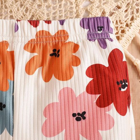 DuAnyozu Toddler Summer Baby Girl Boho Clothes Sleeveless Floral Tank Top Flare Leggings Girls Hippie 70s Outfits For Kids in Kuwait