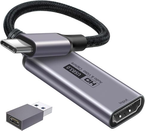 بطاقة التقاط الفيديو، 4K HDMI إلى USB C 3.0 بطاقة التقاط، 1080P HD 60 إطارًا في الثانية لايف وتسجيل صوت الفيديو للألعاب والبث والتعليم ومؤتمرات الفيديو in Kuwait