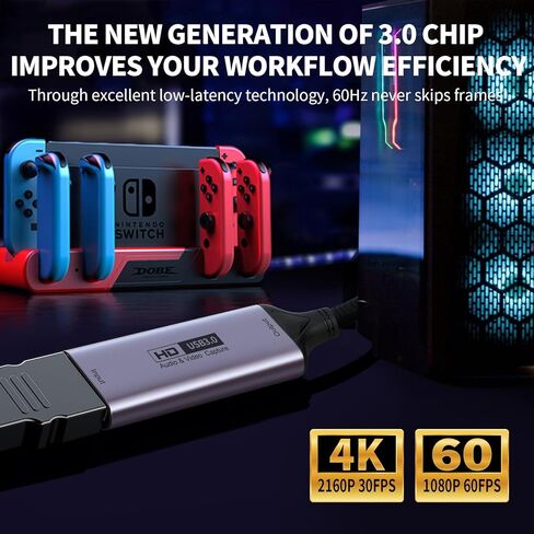 بطاقة التقاط الفيديو، 4K HDMI إلى USB C 3.0 بطاقة التقاط، 1080P HD 60 إطارًا في الثانية لايف وتسجيل صوت الفيديو للألعاب والبث والتعليم ومؤتمرات الفيديو in Kuwait
