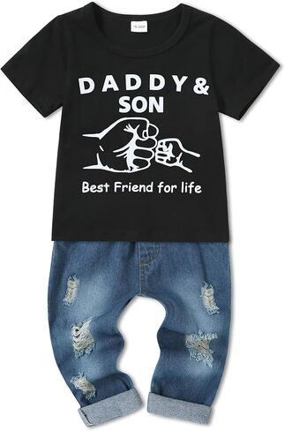 WESIDOM طفل رضيع ملابس الصيف عارضة قصيرة الأكمام أعلى ممزق الجينز 1-5T طفل الفتيان وتتسابق الاطفال مجموعة ملابس in Kuwait