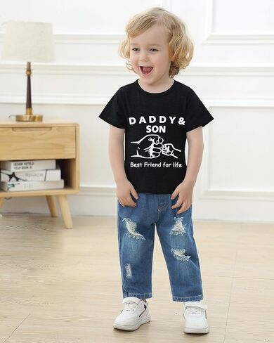 WESIDOM طفل رضيع ملابس الصيف عارضة قصيرة الأكمام أعلى ممزق الجينز 1-5T طفل الفتيان وتتسابق الاطفال مجموعة ملابس in Kuwait