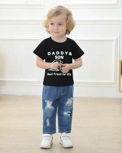 WESIDOM طفل رضيع ملابس الصيف عارضة قصيرة الأكمام أعلى ممزق الجينز 1-5T طفل الفتيان وتتسابق الاطفال مجموعة ملابس in Kuwait