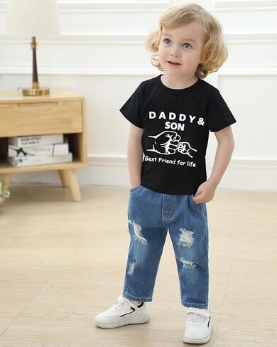 WESIDOM طفل رضيع ملابس الصيف عارضة قصيرة الأكمام أعلى ممزق الجينز 1-5T طفل الفتيان وتتسابق الاطفال مجموعة ملابس in Kuwait