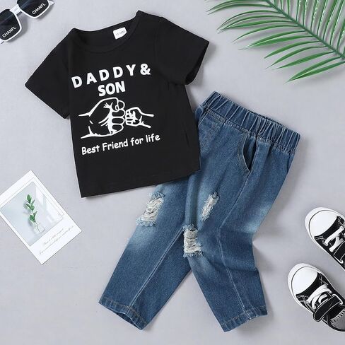 WESIDOM طفل رضيع ملابس الصيف عارضة قصيرة الأكمام أعلى ممزق الجينز 1-5T طفل الفتيان وتتسابق الاطفال مجموعة ملابس in Kuwait