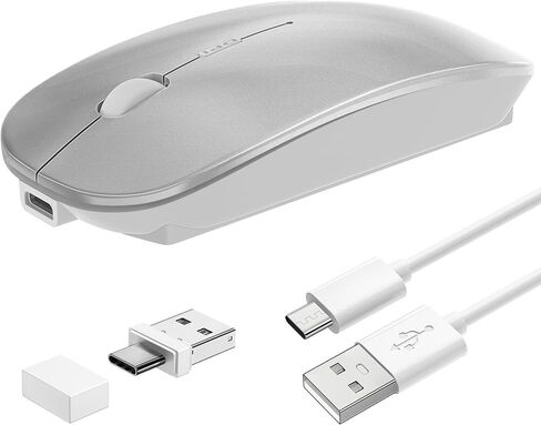 Tsmine Bluetooth Mouse Wireless, Slim Computer Mouse Dual-Mode Connection with USB Receiver Mouse Cordless Rechargeable Silent Mouse for Mac Windows Laptops Chromebook Tablets iPad(Gray) in Saudi Arabia