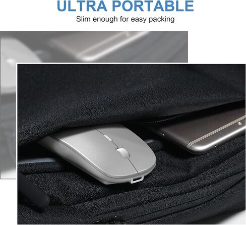 Tsmine Bluetooth Mouse Wireless, Slim Computer Mouse Dual-Mode Connection with USB Receiver Mouse Cordless Rechargeable Silent Mouse for Mac Windows Laptops Chromebook Tablets iPad(Gray) in Saudi Arabia