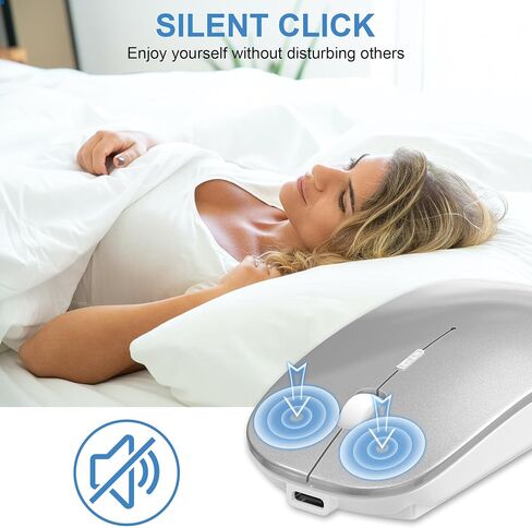 Tsmine Bluetooth Mouse Wireless, Slim Computer Mouse Dual-Mode Connection with USB Receiver Mouse Cordless Rechargeable Silent Mouse for Mac Windows Laptops Chromebook Tablets iPad(Gray) in Saudi Arabia