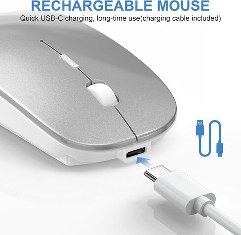 Tsmine Bluetooth Mouse Wireless, Slim Computer Mouse Dual-Mode Connection with USB Receiver Mouse Cordless Rechargeable Silent Mouse for Mac Windows Laptops Chromebook Tablets iPad(Gray) in Saudi Arabia
