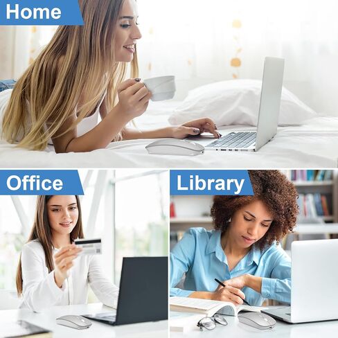 Tsmine Bluetooth Mouse Wireless, Slim Computer Mouse Dual-Mode Connection with USB Receiver Mouse Cordless Rechargeable Silent Mouse for Mac Windows Laptops Chromebook Tablets iPad(Gray) in Saudi Arabia