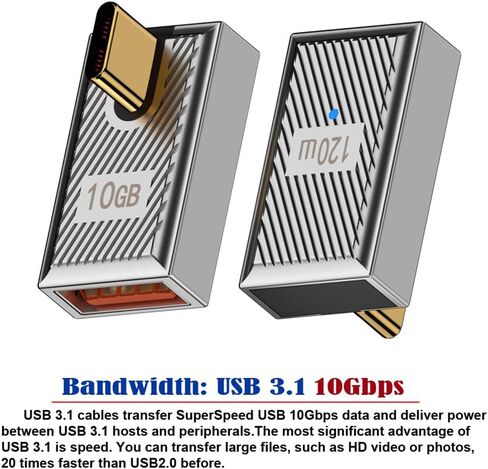 cablecc 10Gbps Data 120W Power USB-C USB 3.1 Type C to USB 3.0 A Type OTG Straight Female to Female Adapter Alloy Shell Mecha Cyberpunk Style in Saudi Arabia