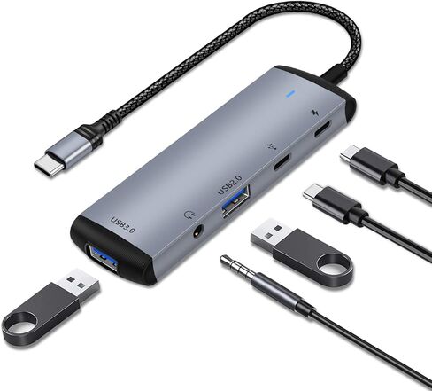 محول USB C OTG مع الطاقة، محول USB C Hub OTG 5 في 1 مع منفذي USB، 60 وات PD، محول صوت USB C إلى 3.5 مم، منفذ بيانات USB C متوافق مع MacBook Pro/Air، iPad Pro، Surface/Galaxy S22/ S21 in Kuwait