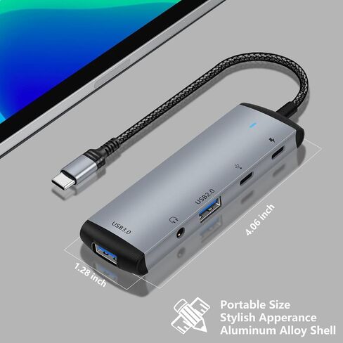 محول USB C OTG مع الطاقة، محول USB C Hub OTG 5 في 1 مع منفذي USB، 60 وات PD، محول صوت USB C إلى 3.5 مم، منفذ بيانات USB C متوافق مع MacBook Pro/Air، iPad Pro، Surface/Galaxy S22/ S21 in Kuwait