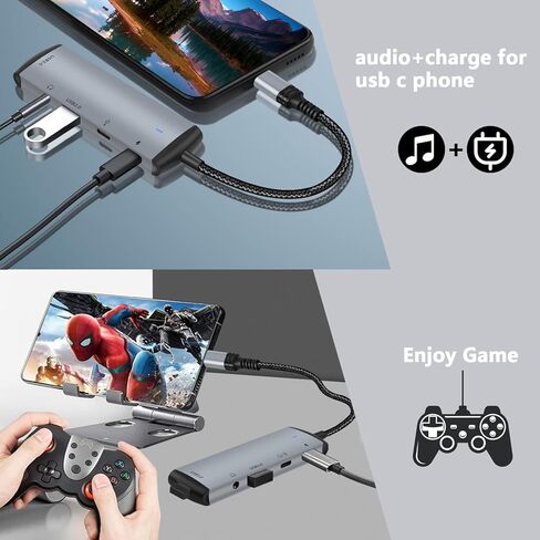 محول USB C OTG مع الطاقة، محول USB C Hub OTG 5 في 1 مع منفذي USB، 60 وات PD، محول صوت USB C إلى 3.5 مم، منفذ بيانات USB C متوافق مع MacBook Pro/Air، iPad Pro، Surface/Galaxy S22/ S21 in Kuwait