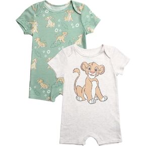 Disney Baby Boys Romper - 2 Pack Short Sleeve Baby Jumpsuit with Snap Closure - Cozy Baby Bodysuit for Boys (Newborn/Infant)