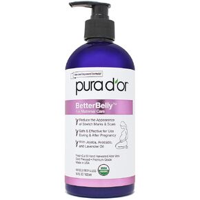 PURA D'OR BetterBelly Organic Aloe Vera Gel For Scar Healing & Stretch Marks - C Section Postpartum Essentials Pregnancy Must Have For Surgical Scars - Body Skin Care Products Scar Lotion, 16oz