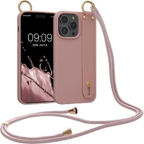 حافظة kwmobile متوافقة مع هاتف Apple iPhone 14 Pro Max - غطاء هاتف ناعم من مادة TPU مع حامل حزام اليد وحبل - وردة الشتاء