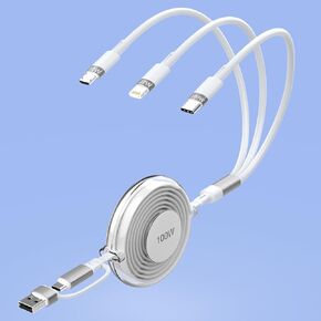 100W USB C to Multi Charging Cable, iPhone 15 Retractable Car Charger with Type C 100W+IP 27W+Micro USB 10W Multi Phone Charger for iPhone 15 14 13 12/Samsung S24 S23/iPad/MacBook/Tablet 4FT White