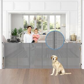 Reinforced 100" Wide Retractable Baby Gate with Support Rods, Upgrade Extra Wide Dog Gate Retractable Pet Gate to Prevent Crawling Through, Indoor/Outdoor Mesh Gate for Large Openings (Black)