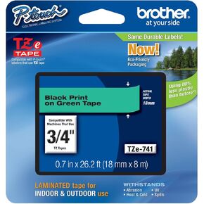 Genuine Brother 3/4" (18mm) Black on Green TZe P-touch Tape for Brother PT-P700, PTP700 Label Maker