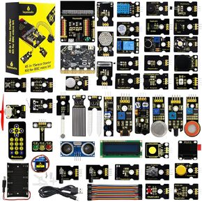 مجموعة أدوات KEYESTUDIO المكونة من 45 مستشعرًا مع مايكرو: بت V2 لتعلم Microbit، ولوحة اندلاع المستشعر، وi2c LCD، وشاشة OLED، ومستشعر الغاز، ومستوى المياه، والتتابع وما إلى ذلك. مع ترميز البرامج التعليمية للمراهقين والبالغين