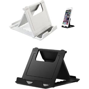 Portable Cell Phone Stand Holder for Desk, 【2 Pack】 Foldable Pocket-Sized Adjustable Mount, Universal Desktop Kickstand Compatible with iPhone, iPad, Kindle & Android Devices - Black & Black
