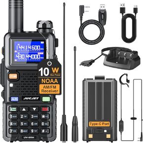 5RH Ham Long Rang Walkie Talkies 10W (Upgraded of UV-5R), 999CH One Key Frequency Match, 2500mAh Battery Rechargeable Walkie Talkies, with Programming Cable, Earpiece, Type-C Charging(1 Pack)