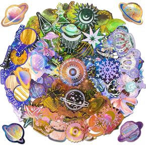 Silver & Gold Foil Galaxy Stickers, 210Pcs Waterproof Vinyl Decals for Laptop, Water Bottle, Suitcase, Kids, Teens and Adults