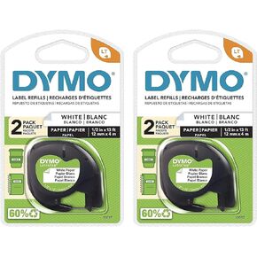 DYMO 10697 Self-Adhesive White Paper Labeling Tape for LetraTag (LT) Label Makers; 3 Blister Packs (6 Refills); Each with Two 1/2" Wide x 13ft Long (12mm x 4m) Refill Rolls
