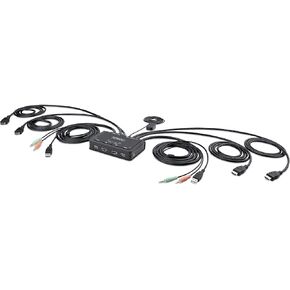 StarTech.com 2-Port Dual-Monitor HDMI Cable KVM Switch, 4K 60Hz, Compact KVM with 5ft/1.5m USB-A/HDMI/Audio Integrated Cables, Bus Powered, Remote/Hotkey Switching (C2-DH46-UA2-CBL-KVM)