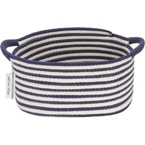 Sea Team Oval Cotton Rope Storage Basket, Woven Storage Bin, Nursery Storage Container with Handles, Diaper Caddy, Baby Shower Basket, Storage Box, Organizer, 15 x 11 x 6.5 Inches (Medium, Navy Blue)