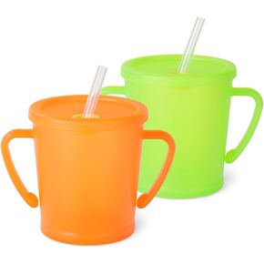 2 Pack Baby Sippy Cup with Handles Lid and Straw, Transition Cup for 1-3 Year Old Toddlers, 11 Ounce(Klein Blue/Lime Green)