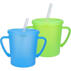 2 Pack Baby Sippy Cup with Handles Lid and Straw, Transition Cup for 1-3 Year Old Toddlers, 11 Ounce(Klein Blue/Lime Green)