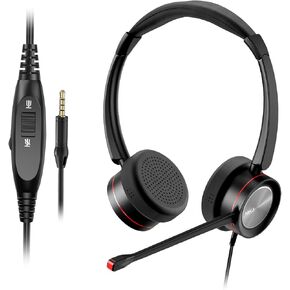 MKJ 3.5MM Headset with Microphone Noise Cancelling, Corded Cell Phone Headset for Computer PC Laptop Dual Ear Wirded PC Headset with Volume Control for Call Center Home Offices