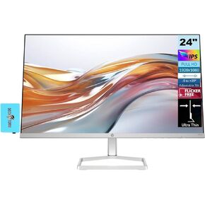 HP Series 5 524sw Monitor (Replaces M24FW) 94C21AA#ABA with Docztorm Dock, 24" FHD IPS (1920x1080) Display, 1x HDMI, VGA, Flicker-free, Ideal for Home & Business, White/Silver (2024 Latest Model)