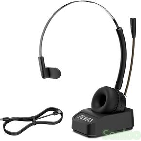 Wireless Computer Headset with Mic for Work Calls, On-Ear Bluetooth Headphones with AI Noise Cancelling Mic and Charging Base for PC, Cell Phone, Skype, Zoom, Truck Driver Headset, Black
