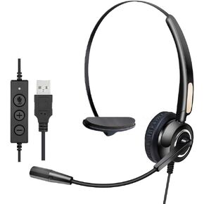 USB Headset with Microphone, Computer Headsets with Noise Canceling Microphone, Call Center Wired Headset USB for PC/Laptop/Skype/Computer