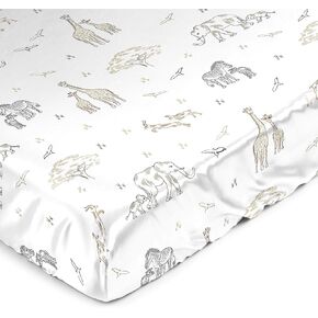 Sweet Jojo Designs Jungle Safari Animals Boy Girl Gender Neutral Baby Satin Fitted Crib Sheet Infant Newborn Nursery Toddler Bed Room Standard Mattress Elephant Giraffe Wildlife Adventure Serengeti
